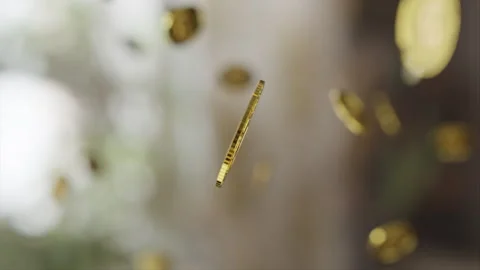 Bitcoin golden coin falling down with many others Stock Footage 253591963