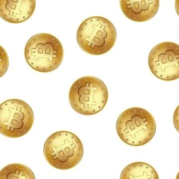 Bitcoin golden coin seamless pattern. Golden rain of flying money. Stock Illustration