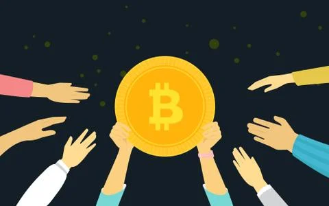 Bitcoin golden symbol concept vector illustration of people funding Illustrazione stock