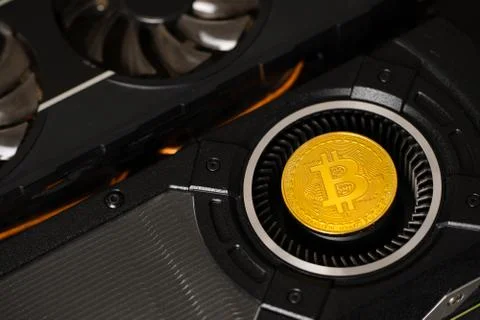 Bitcoin On GPU Graphics Videocard Used for Crypto Currency Mining Stock Photos