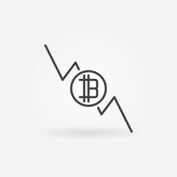 Bitcoin graph falls icon - vector cryptocurrency decline concept Illustrazione stock
