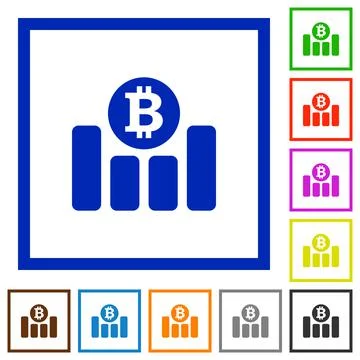 Bitcoin graph flat framed icons Stock Illustration