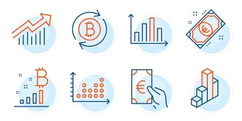 Bitcoin graph, Refresh bitcoin and Dot plot icons set. Euro money, Diagram graph Ilustración de archivo