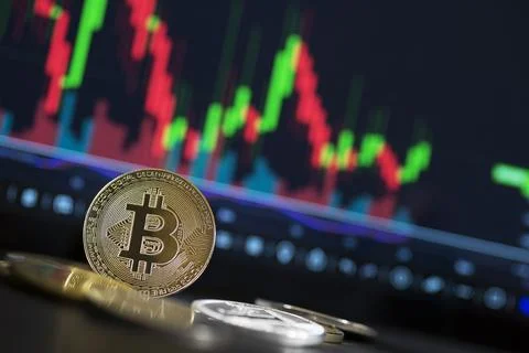 Bitcoin graph review Stock Photos