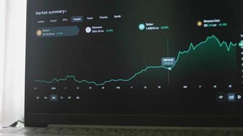 Bitcoin graph review of Three Months Report Rise and fall on laptop screen Stock Footage 272600472