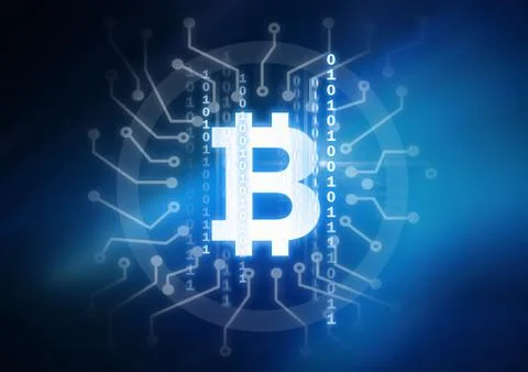 Bitcoin graphic icon and binary code circuits Illustrazione stock