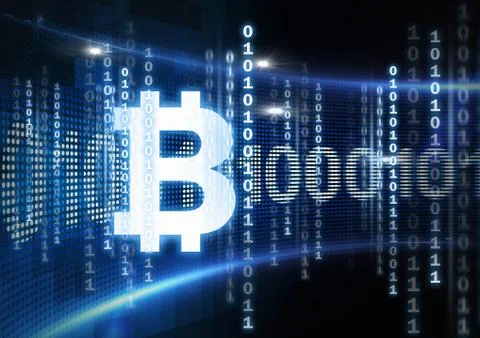 Bitcoin graphic icon and binary code Stockillustratie