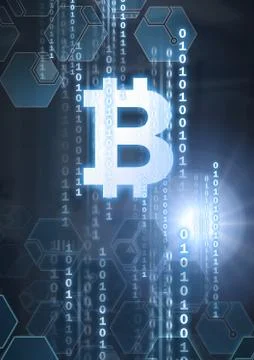 Bitcoin graphic icon and binary code graphics Stock Photos