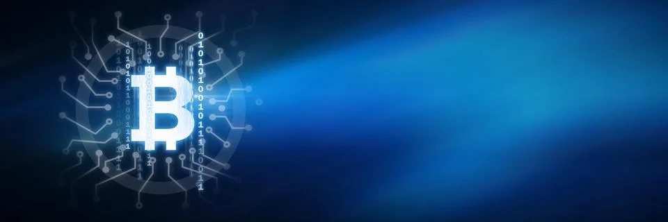 Bitcoin graphic icon with binary code circuits イラスト素材