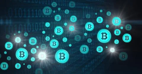 Bitcoin graphic icons and binary code Stock Illustration