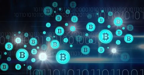 Bitcoin graphic icons and binary code Stock Illustration