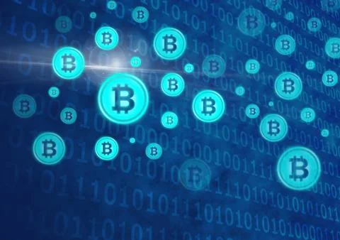 Bitcoin graphic icons and binary code Stock Illustration