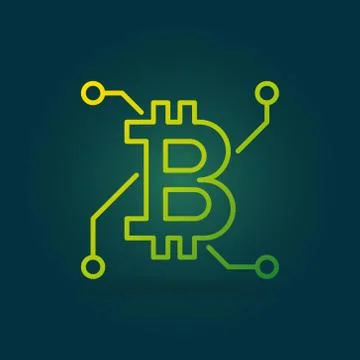 Bitcoin green vector linear icon on dark background Illustrazione stock