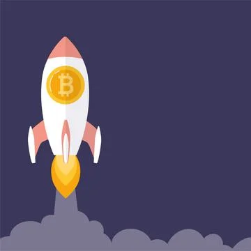 Bitcoin is growing, concept with a rocket. Blockchain technologies, bitcoins Stock Illustration