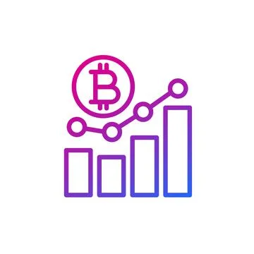 Bitcoin growing icon with chart, line vector Stock Illustration