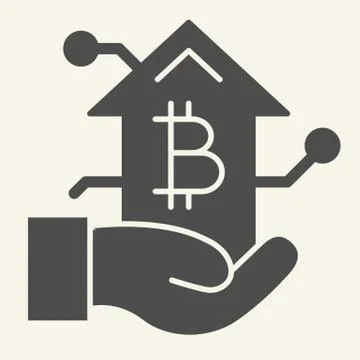 Bitcoin growth chart in hand solid icon. Arm with cryptocurrency graph vector 스톡 일러스트