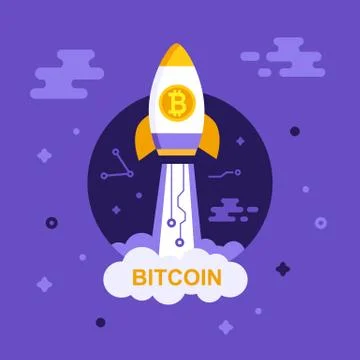 Bitcoin growth concept with rocket. Crypto currency Stock Illustration