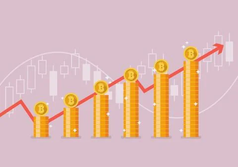 Bitcoin with growth graph Stock Illustration