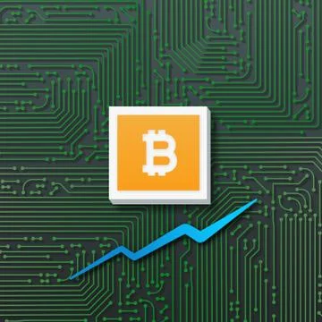 Bitcoin growth with market chart graph and circuit board. 3D illustration Stock Illustration