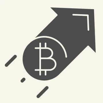 Bitcoin growth solid icon. Growth arrow with crypto coin vector illustration Stock Illustration