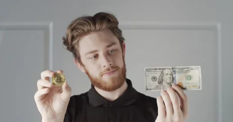 Bitcoin guy crypto currency Stock Footage 146429262