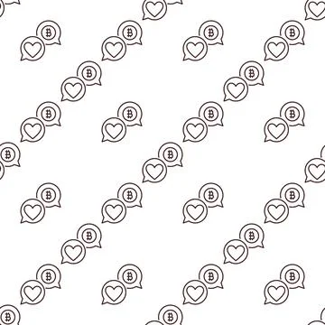 Bitcoin with Heart in Speech Bubbles vector BTC Investment outline seamless.. Stock Illustration