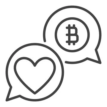 Bitcoin with Heart in Speech Bubbles vector BTC Investment outline icon or .. Stockillustratie