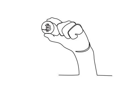 A Bitcoin is held with two fingers Stock Illustration