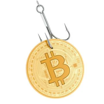 Bitcoin on the hook. Phishing concept. 3D rendering Stock Illustration