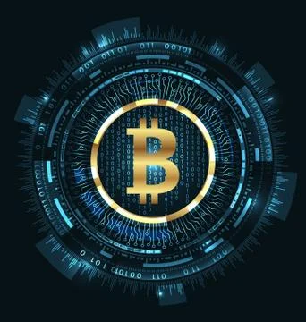 Bitcoin with HUD Elements. Bit Coin, BTC, Bit-coin, Digital Currency Stock Illustration