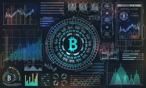 Bitcoin with HUD Elements, BTC, Bit Coin, Virtual Money, Crypto Currency イラスト素材