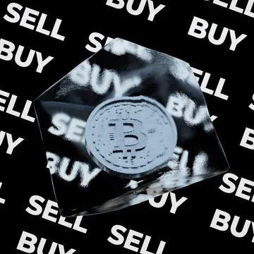 Bitcoin in an ice cube. 3D Render Stock Illustration