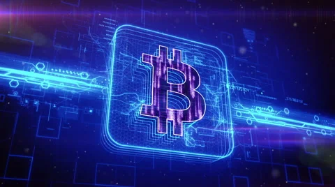 Bitcoin icon on abstract blue background Stock Footage 63461282