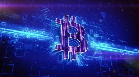 Bitcoin icon on abstract blue background Stock Footage 63461370
