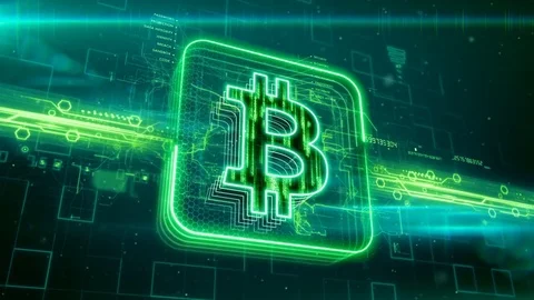Bitcoin icon on abstract green background Stock Footage 72561273