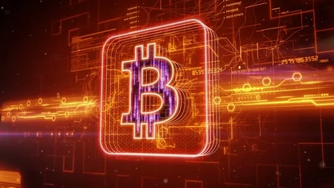 Bitcoin icon on abstract orange background Stock Footage 72194947