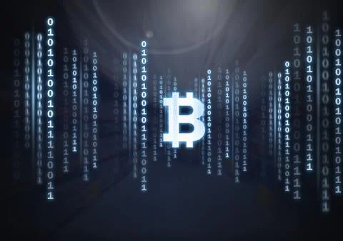 Bitcoin icon and binary code lines Stock Illustration