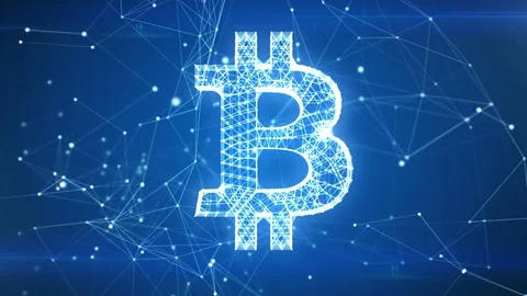 Bitcoin Icon Appearing in Network Cloud from Lines and Dots. 動画素材 79498464