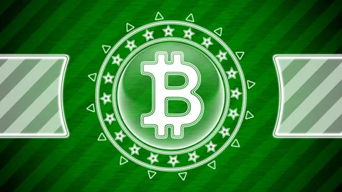 Bitcoin icon in circle shape and green striped background. Illustration. Stock Footage 130472953