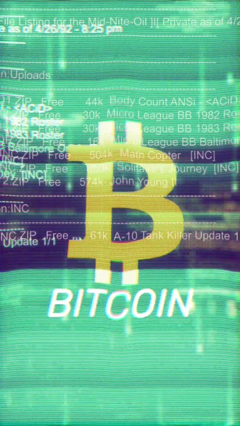 Bitcoin Icon on Hacked system or cyber attack Warning Glitch Vertical Size Stock Footage 341274740