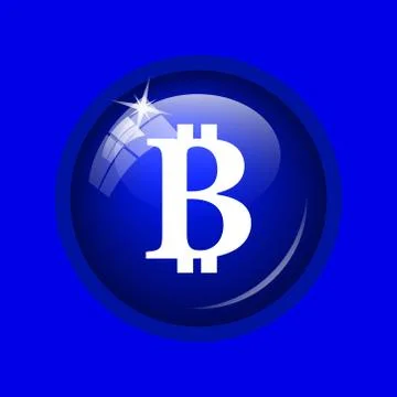 Bitcoin icon. Internet button on blue background. . Stock Illustration
