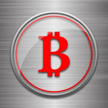 Bitcoin icon. Internet button on metallic background.. 스톡 일러스트