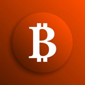 Bitcoin icon. Internet button on orange background. Illustrazione stock