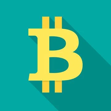 Bitcoin icon with long shadow. Flat design style. Crypto currency simple silh Stock Illustration
