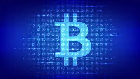 Bitcoin icon made with binary code. Blockchain technology. Bitcoin digital cr イラスト素材