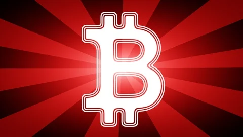 Bitcoin icon in red abstract background with rays. Stock Footage 113648955