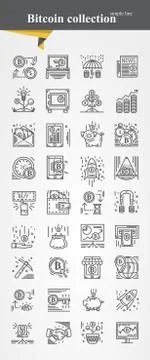 Bitcoin icon set modeern thin line vector illustration Stock Illustration