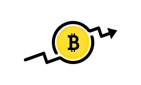 Bitcoin icon with uo arrow. Cryptocurrency. Banking. Vector on isolated white Stock Illustration