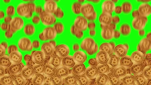 Bitcoin icons falling transition animation on green screen background Stock Footage 313860168