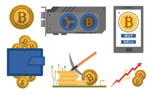 Bitcoin icons set flat style. Digital currency Stock Illustration